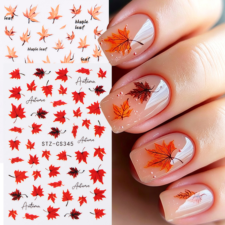 2pcs Watercolor Orange Red Map - Nail Art Orange ulasan dan harga
