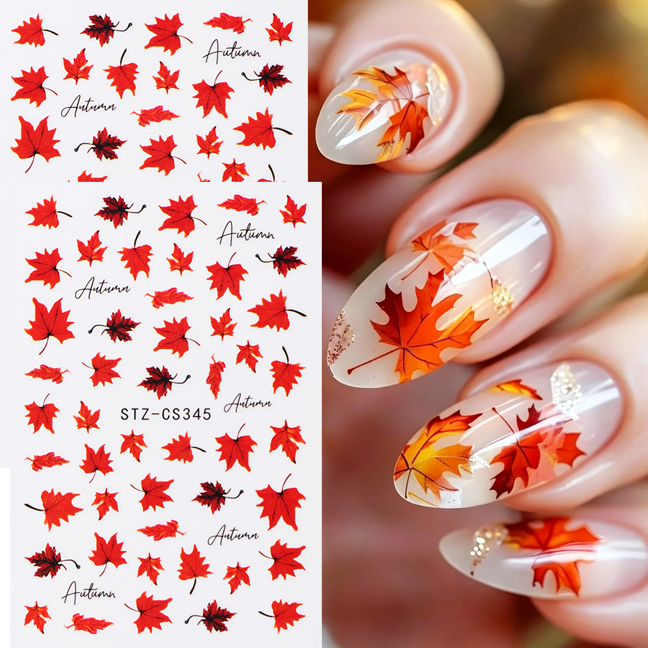 2pcs Watercolor Orange Red Map - Nail Art Orange ulasan dan harga