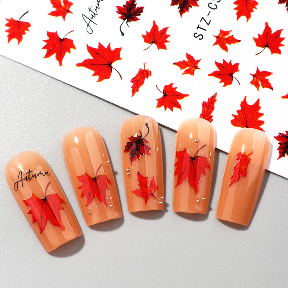 2pcs Watercolor Orange Red Map - Nail Art Orange ulasan dan harga