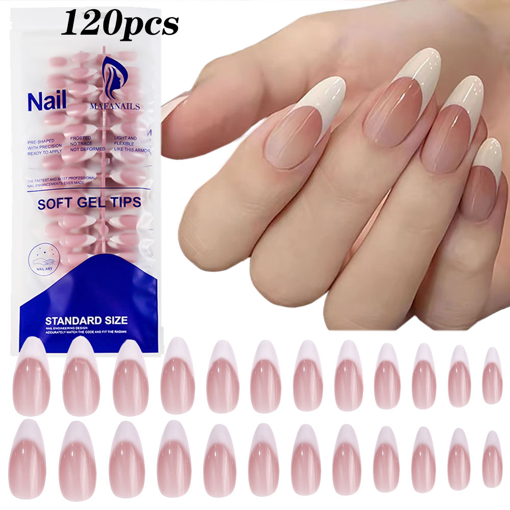 120pcs Pink Medium Almond Fren - Nail Art Press On ulasan dan harga