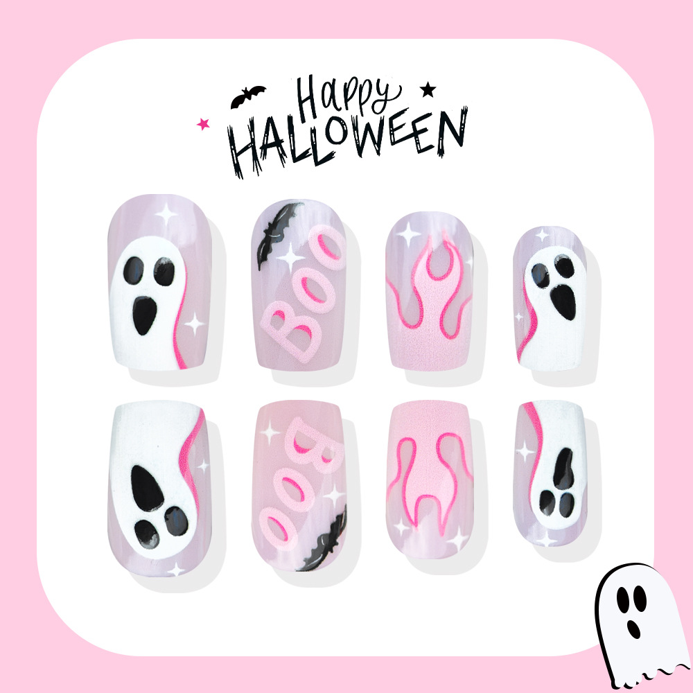 24Pcs Halloween Press On Nails - Nail Art Pink ulasan dan harga