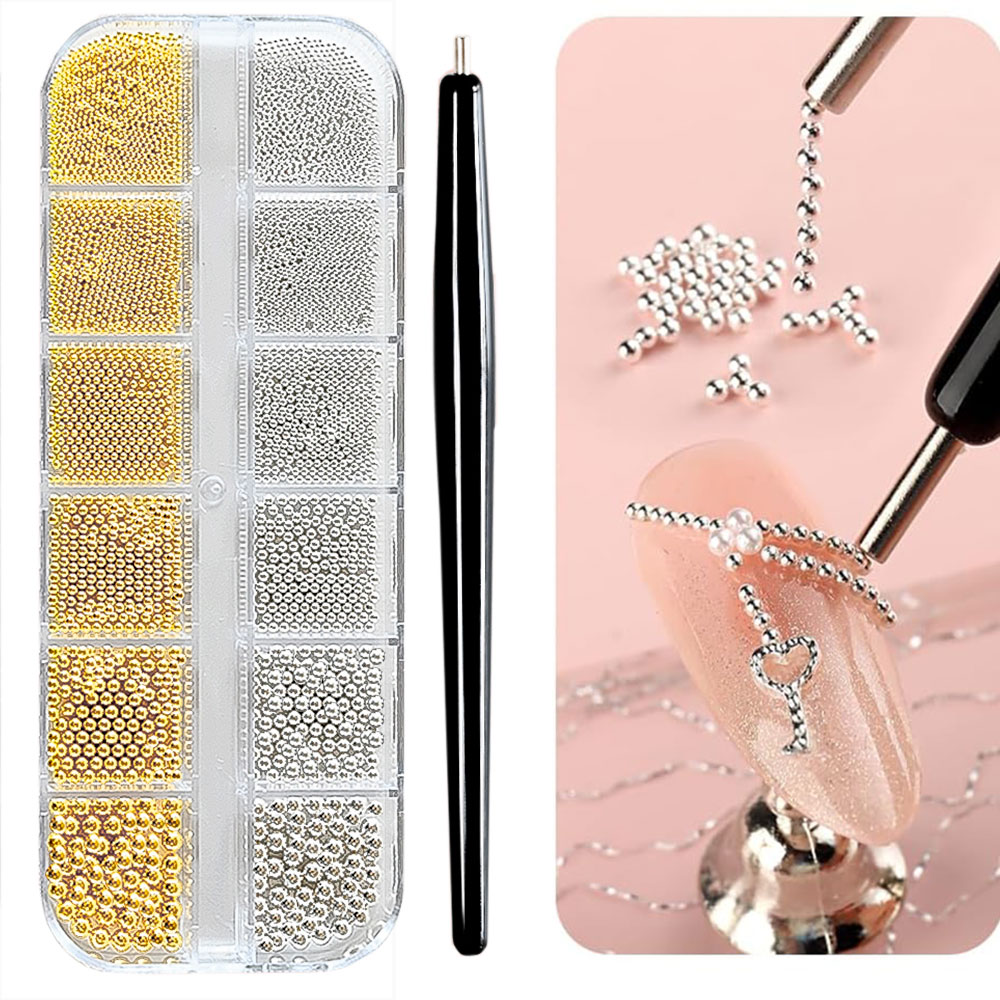 12Grid Gold/Silver Mini Caviar - Nail Art Valentines Day ulasan dan harga