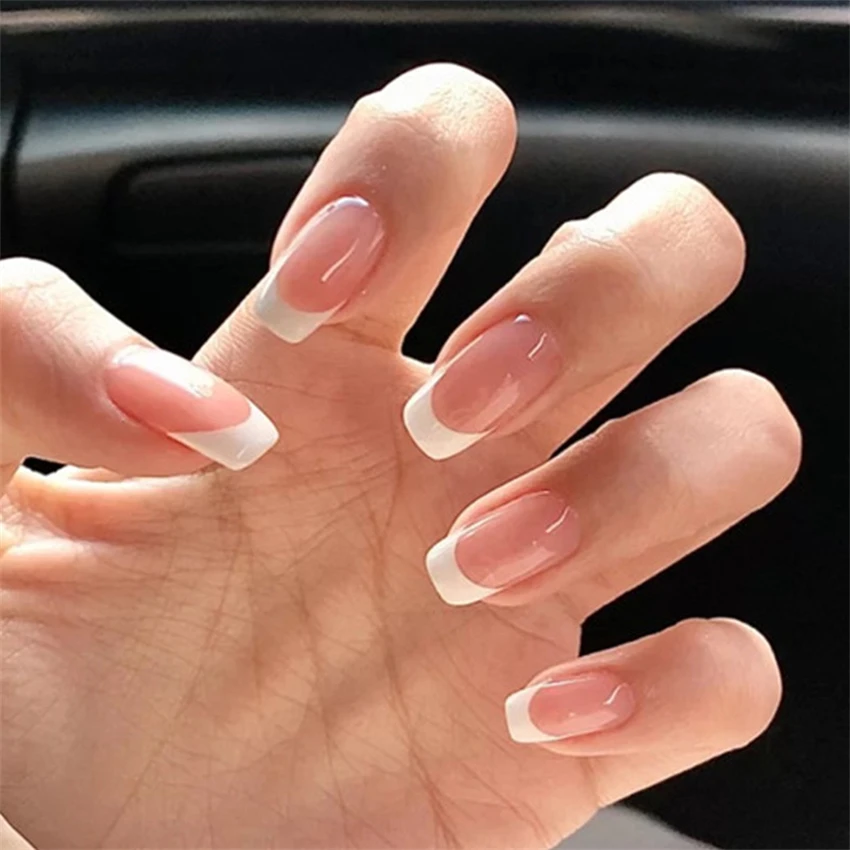 24Pcs/Set Short French Minimal - Nail Art Pink ulasan dan harga