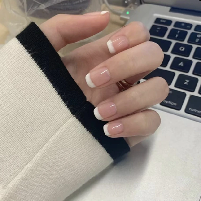 24Pcs/Set Short French Minimal - Nail Art Pink ulasan dan harga