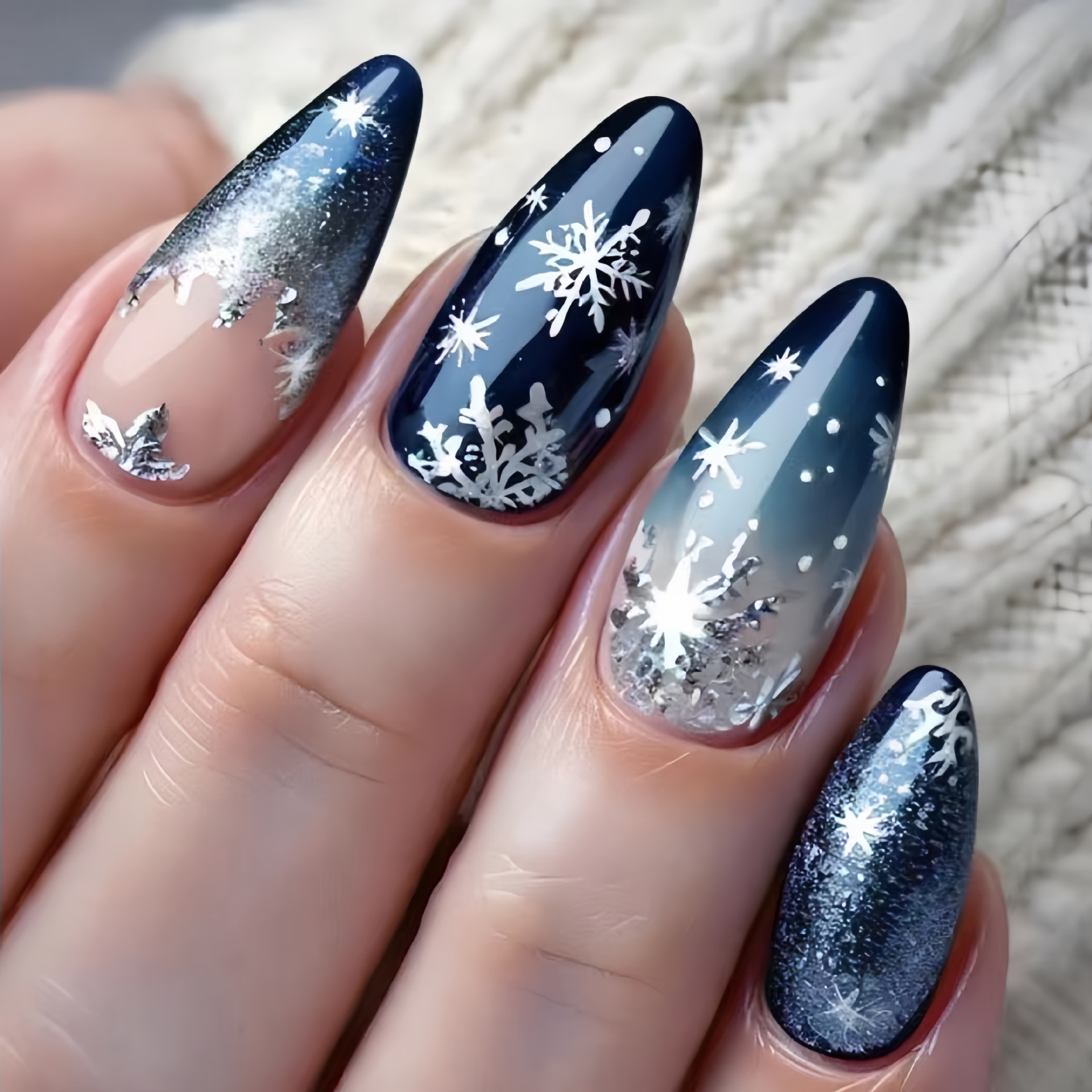 24Pcs Christmas Blue Mid-lengt - Nail Art Press On ulasan dan harga