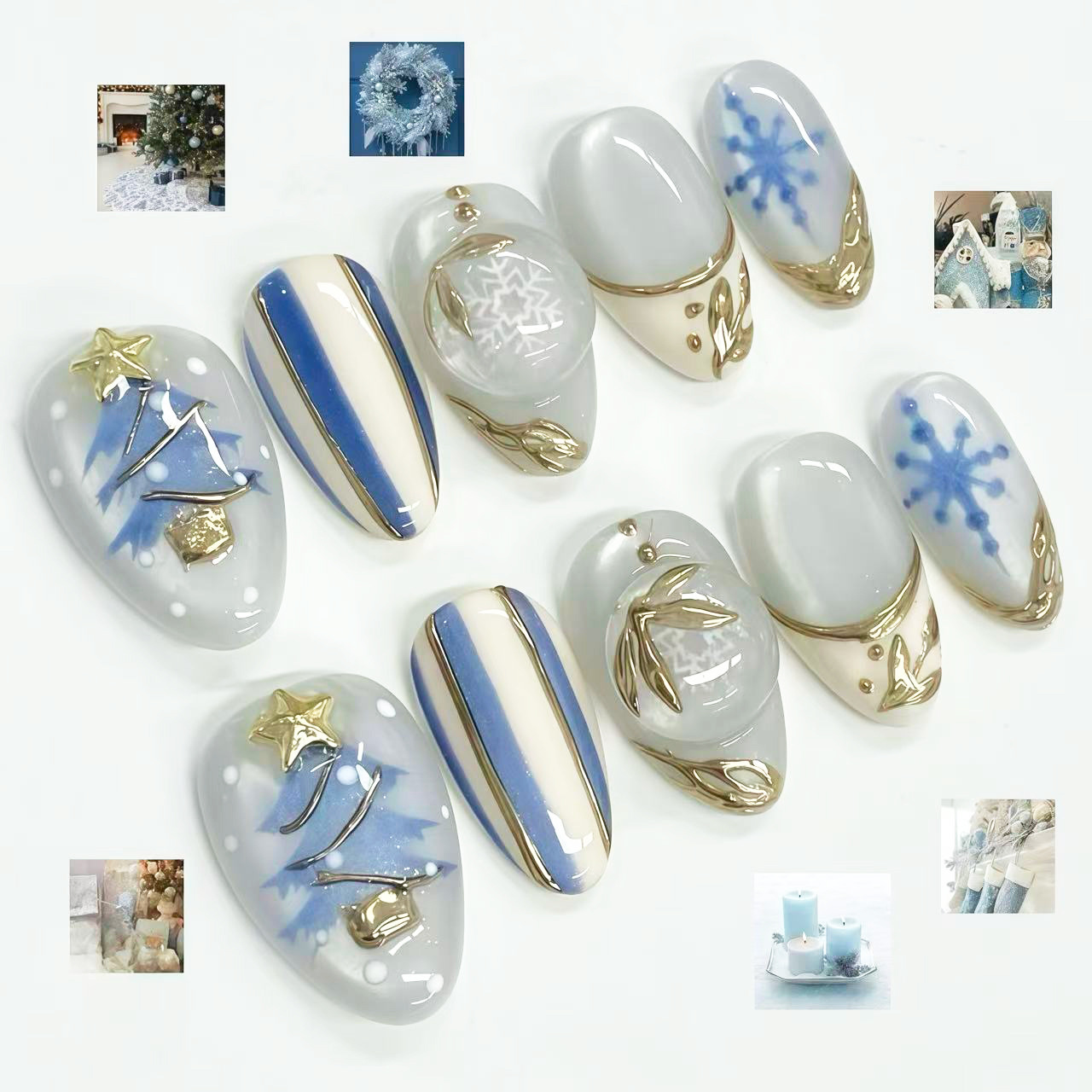 24Pcs Christmas Blue Mid-lengt - Nail Art Press On ulasan dan harga