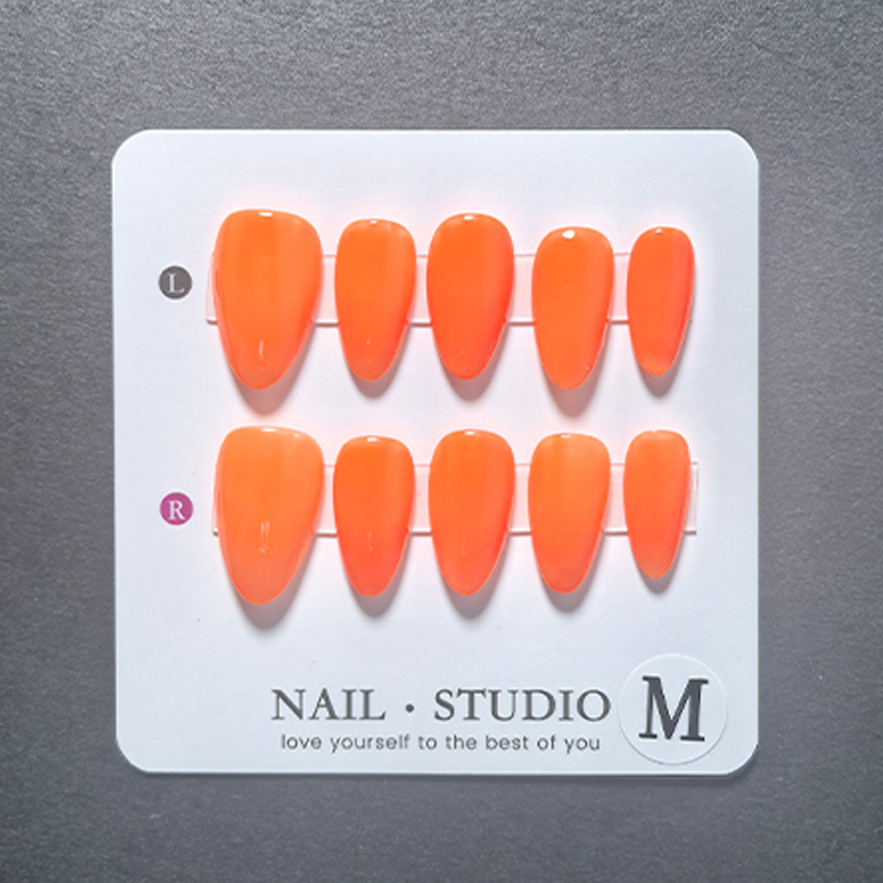 10pcs Almond Press on Nails Ha - Nail Art Orange ulasan dan harga