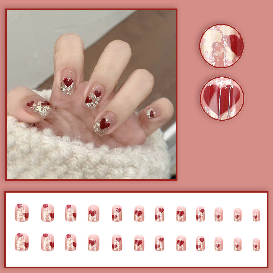 24pcs/set Short Square fake na - Nail Art Press On ulasan dan harga