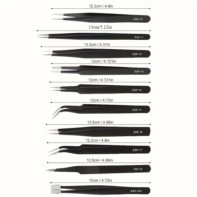 10Pcs Precision ESD Tweezers,  - Nail Art Ombre ulasan dan harga