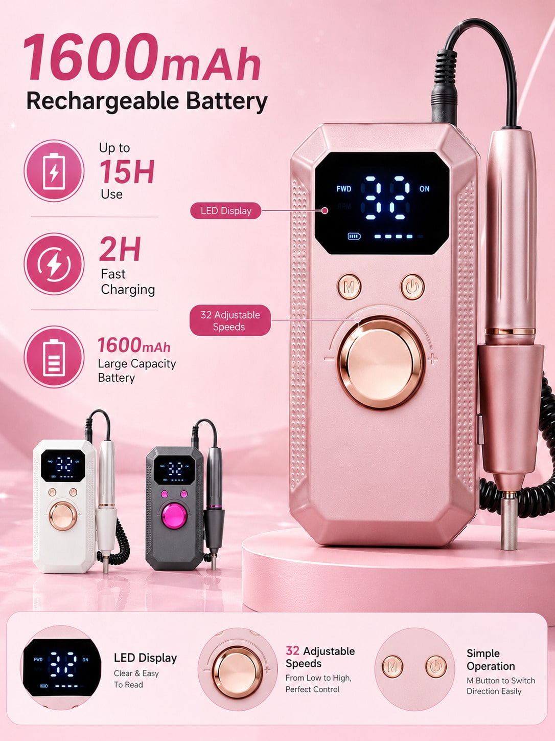 Professional Wireless Electric - Nail Drill Machine ulasan dan harga